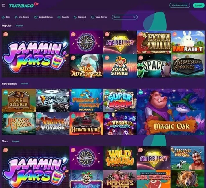 Turbico Casino Games Selection