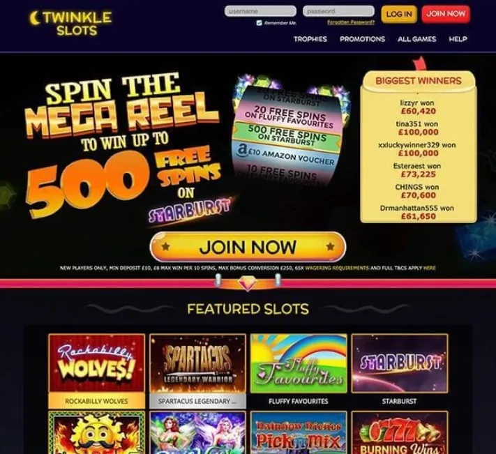 Twinkle Slots Homepage