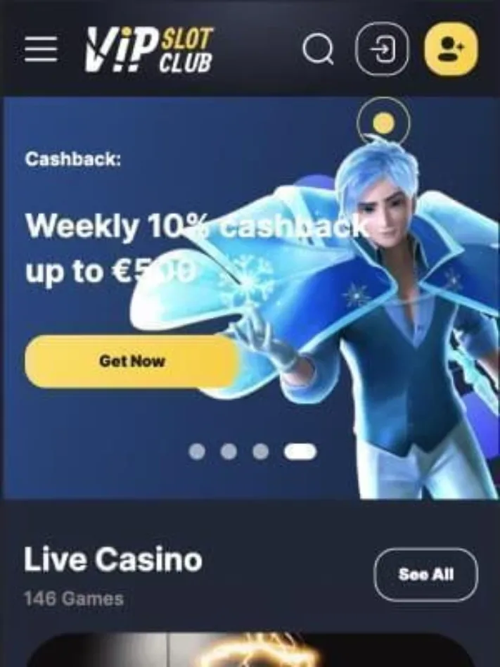 VIPSlotClub Casino homepage on mobile