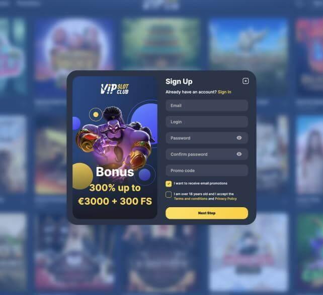 VIPSlotClub Casino registration