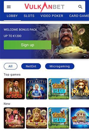 Vulkan Bet Mobile Screen