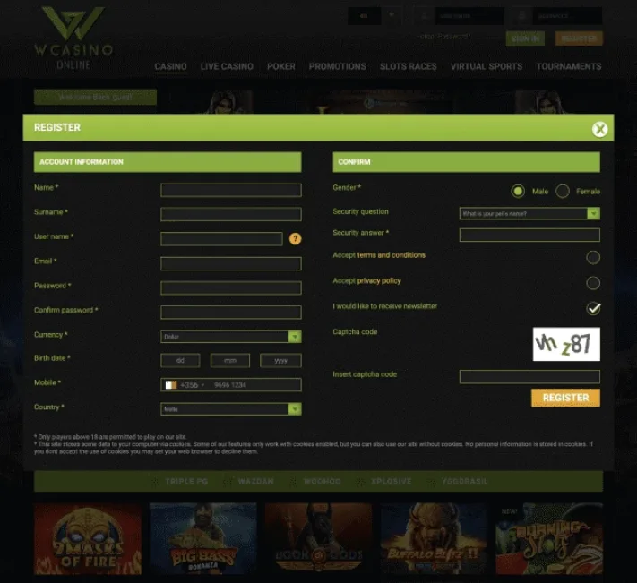 WCasino Online registration