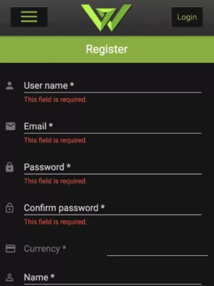 WCasino Online registration on mobile