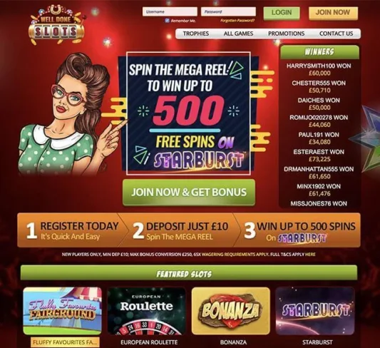 Well Done Slots Homepage