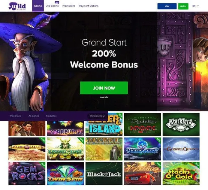 Wild Jackpots Casino Homepage
