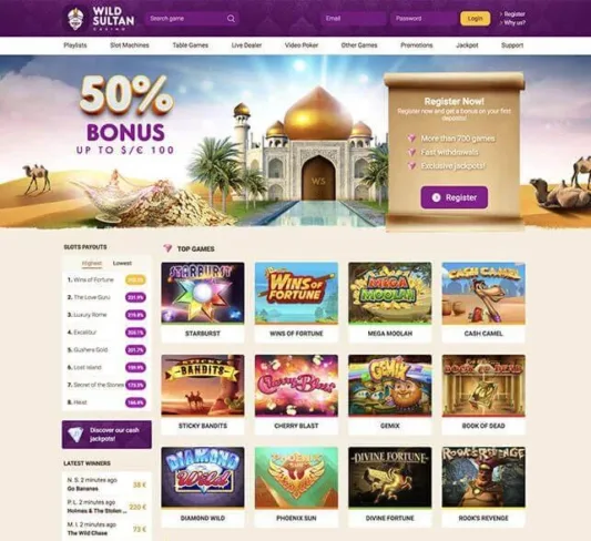 Wild Sultan Casino Homepage