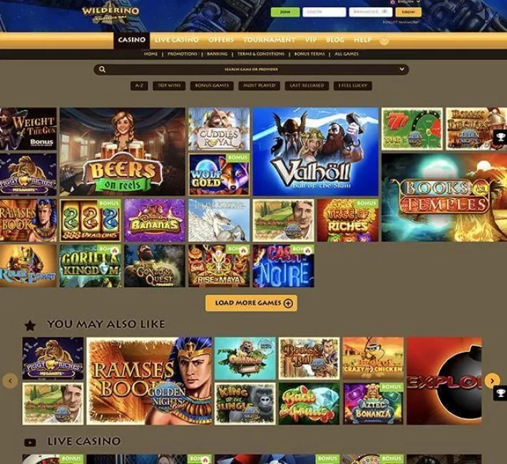 Wilderino games page screenshot