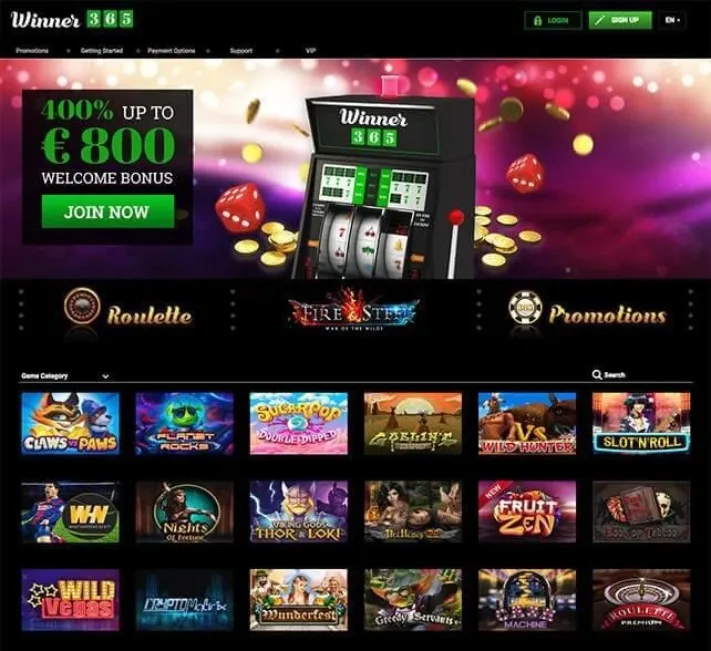 Winner 265 Casino Homepage