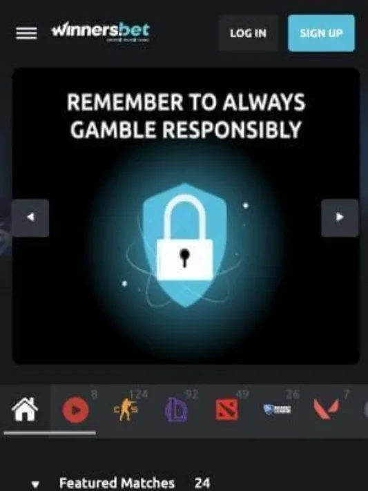 Winners.Bet Casino homepage on mobile
