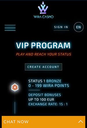 Wira Casino Mobile Screen