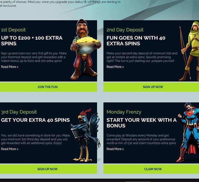Wixstars Casino Bonus Page