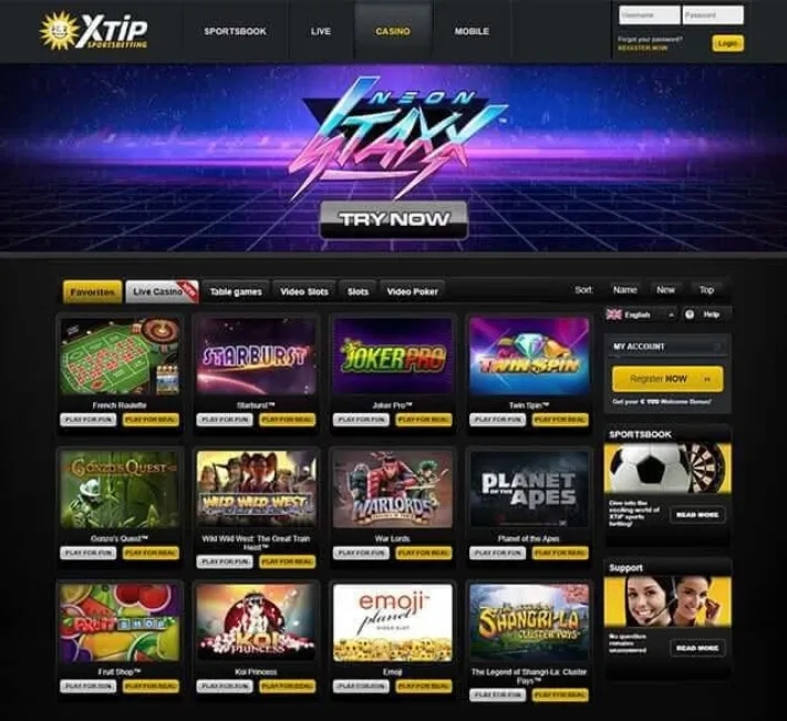 XTip Casino Homepage