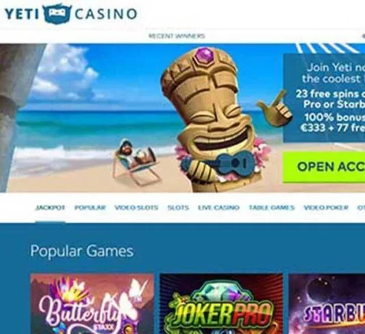 Yeti Casino Homepage