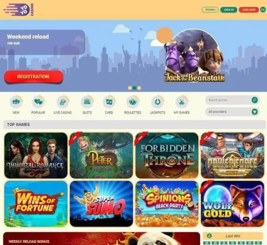 YoYo Casino's Homepage