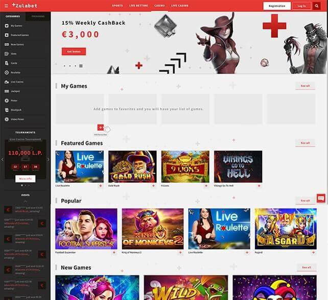 Zulabet Homepage Screenshot