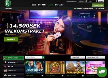 Bet 90 Casino's hemsida