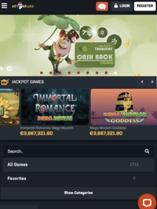 BetBeard Casino homepage on mobile