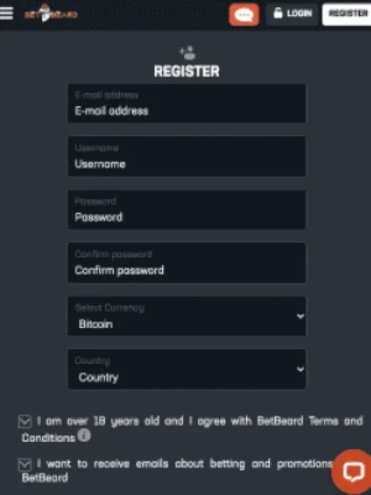 BetBeard Casino registration on mobile