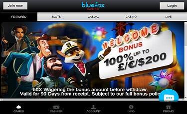 Blue Fox Casino's hemsida