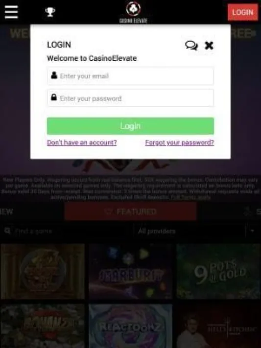 Casino Elevate registration on mobile