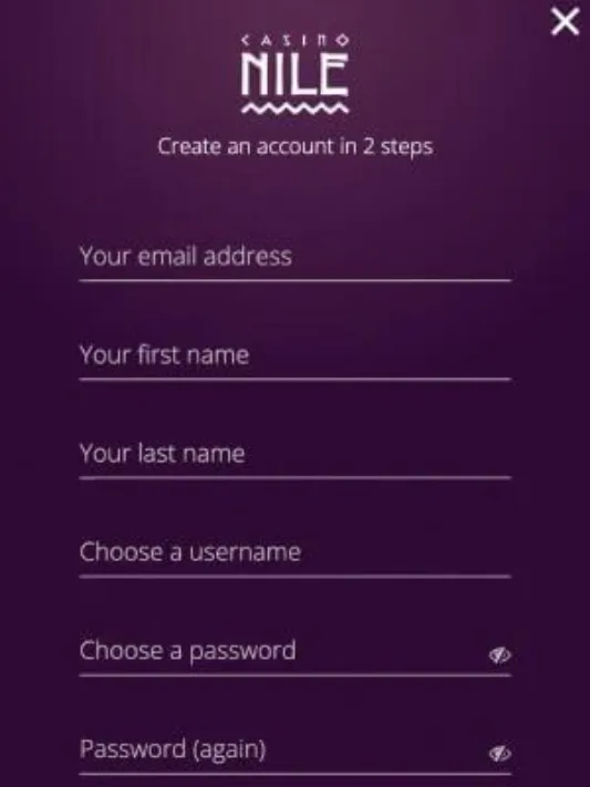 Casino Nile registration on mobile