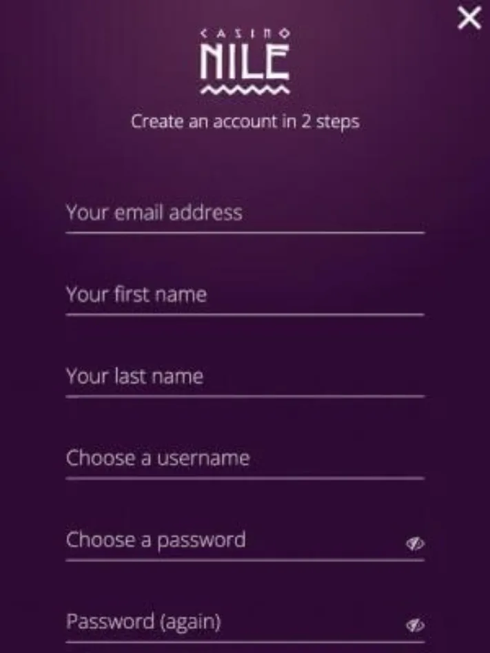 Casino Nile registration on mobile