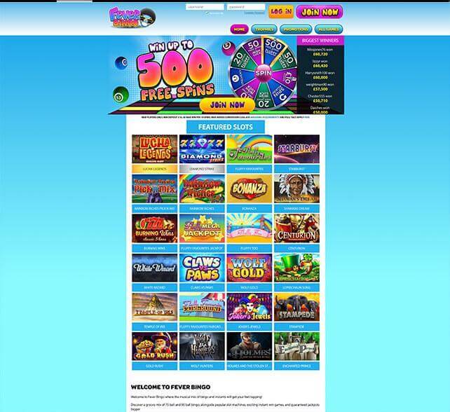 Fever Bingo Homepage Screenshot
