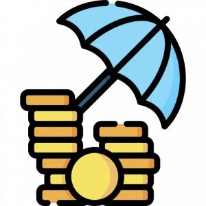 rainy day fund - coins with a blue umbrella