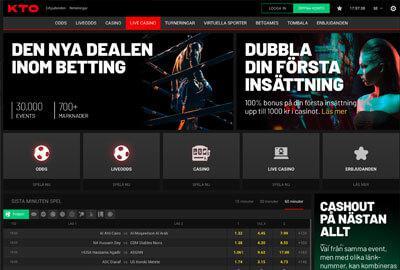 KTO Casino skärmdump av hemsida