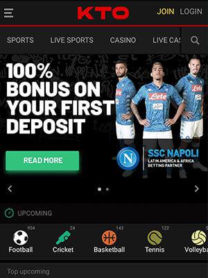 KTO Casino skärmdump av mobilhemsida