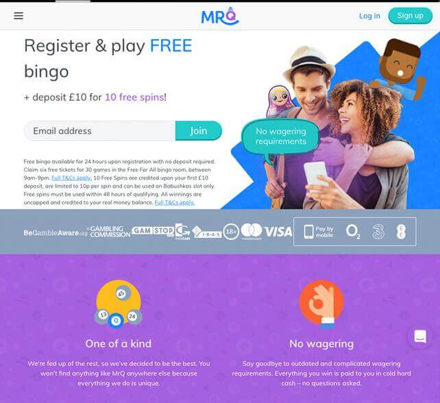 Bingo registration details with image of couple holding smartphone and partner logos.