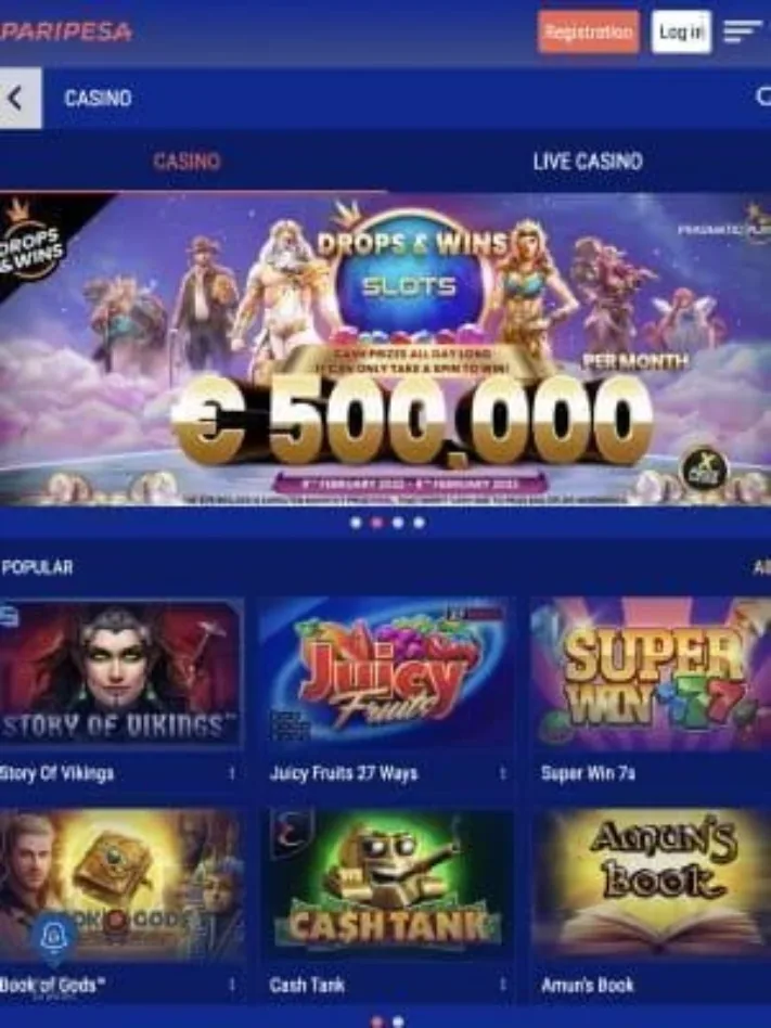 Peripesa Casino homepage on mobile