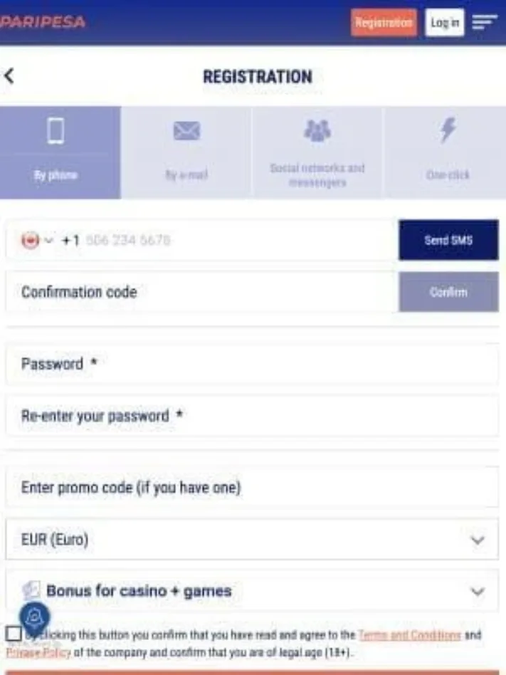 Peripesa Casino registration on mobile