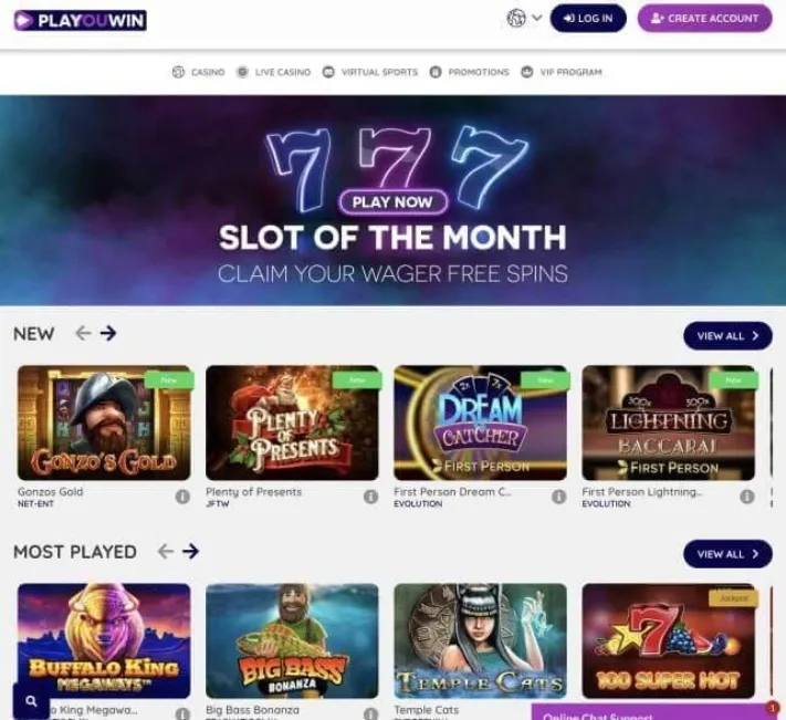Playouwin Casino homepage