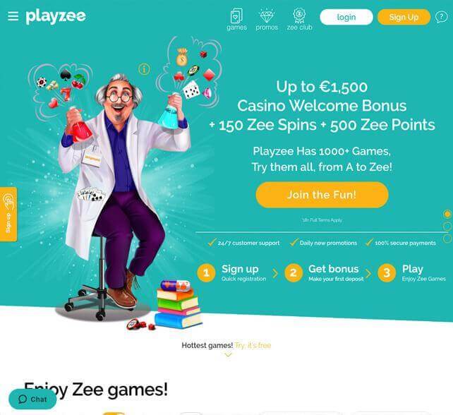 Playzee Casino Homepage Screenshot