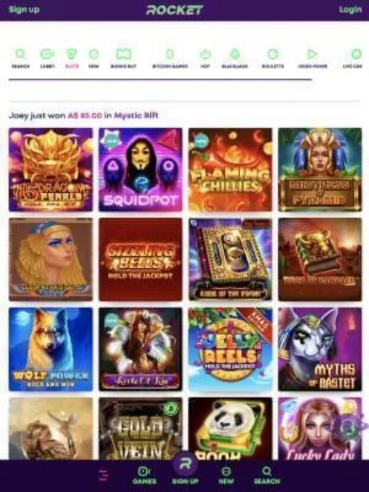 Casino Rocket games on mobile