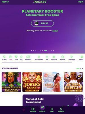 Casino Rocket homepage on mobile