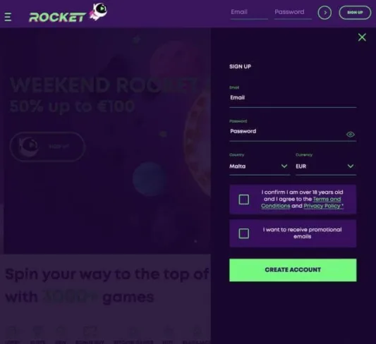 Casino Rocket registration