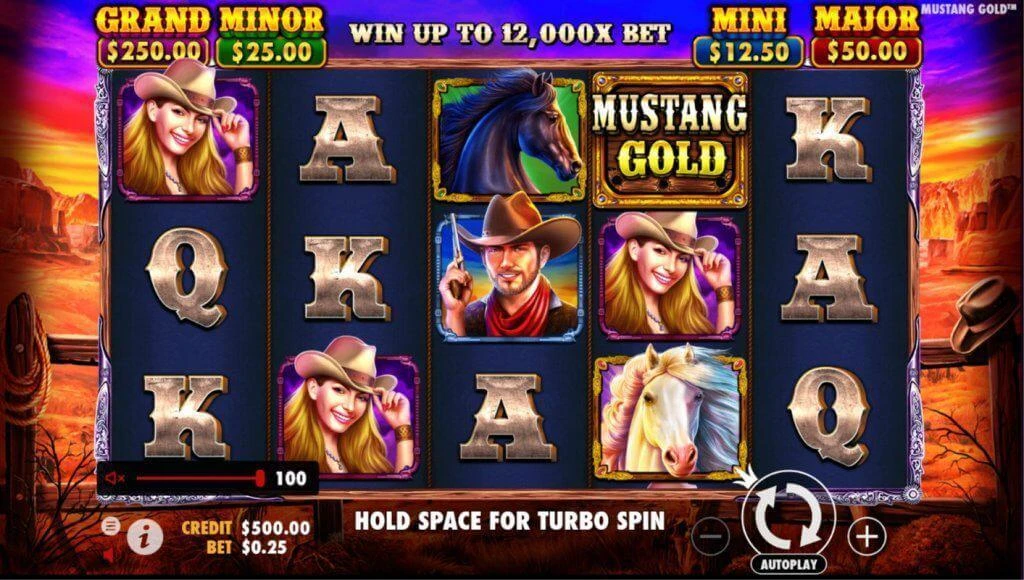 Screenshot of Mustang Gold American West themed game.