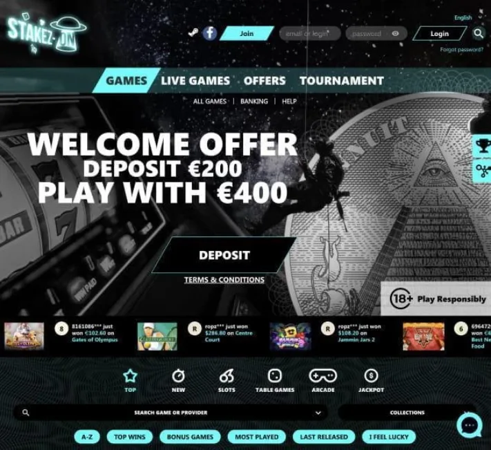 Stakezon Casino homepage
