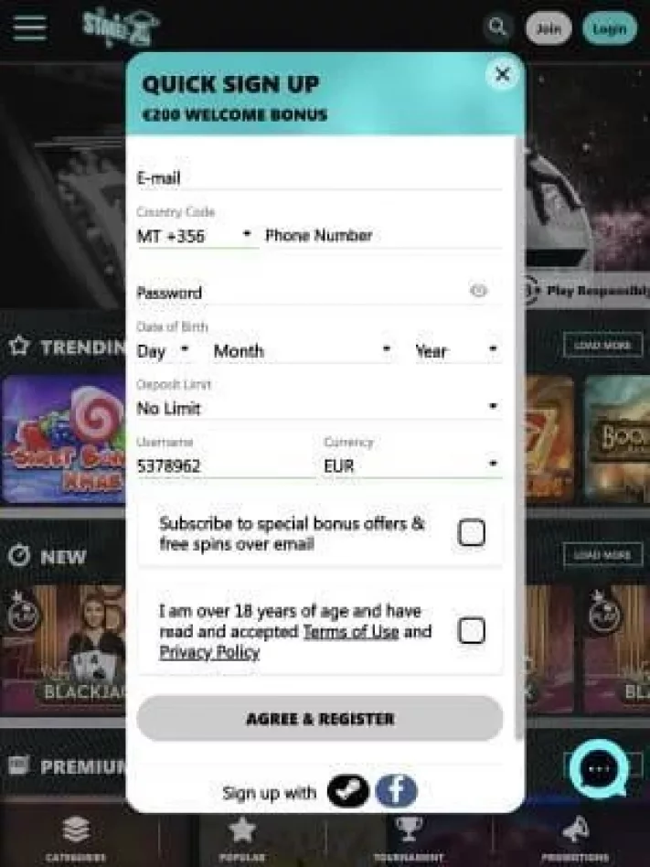 Stakezon Casino registration on mobile