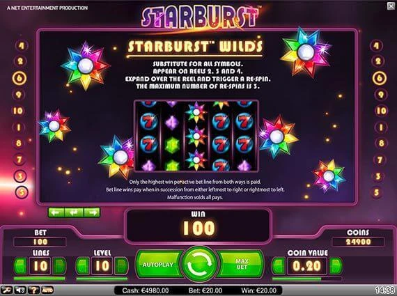 starburst wilds paytable