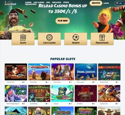Svenbet Casino Homepage with Games Selection