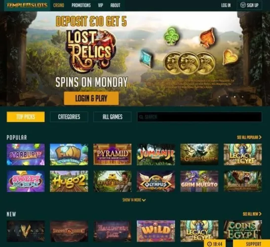 Temple Slots Casino Homepage