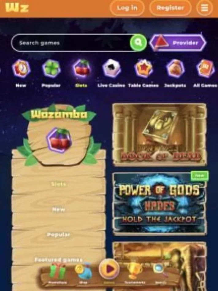 Wazamba Casino games on mobile
