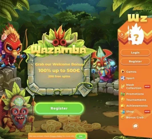 Wazamba Casino homepage