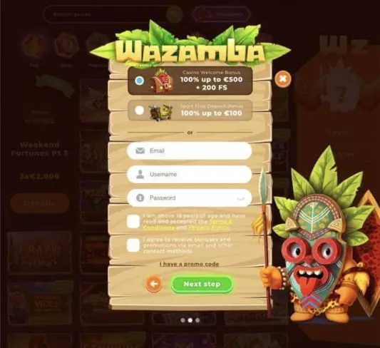 Wazamba Casino registration