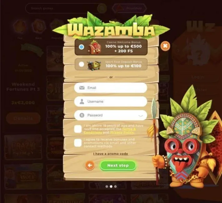 Wazamba Casino registration