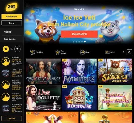 Brand Zet Casino homepage screenshot